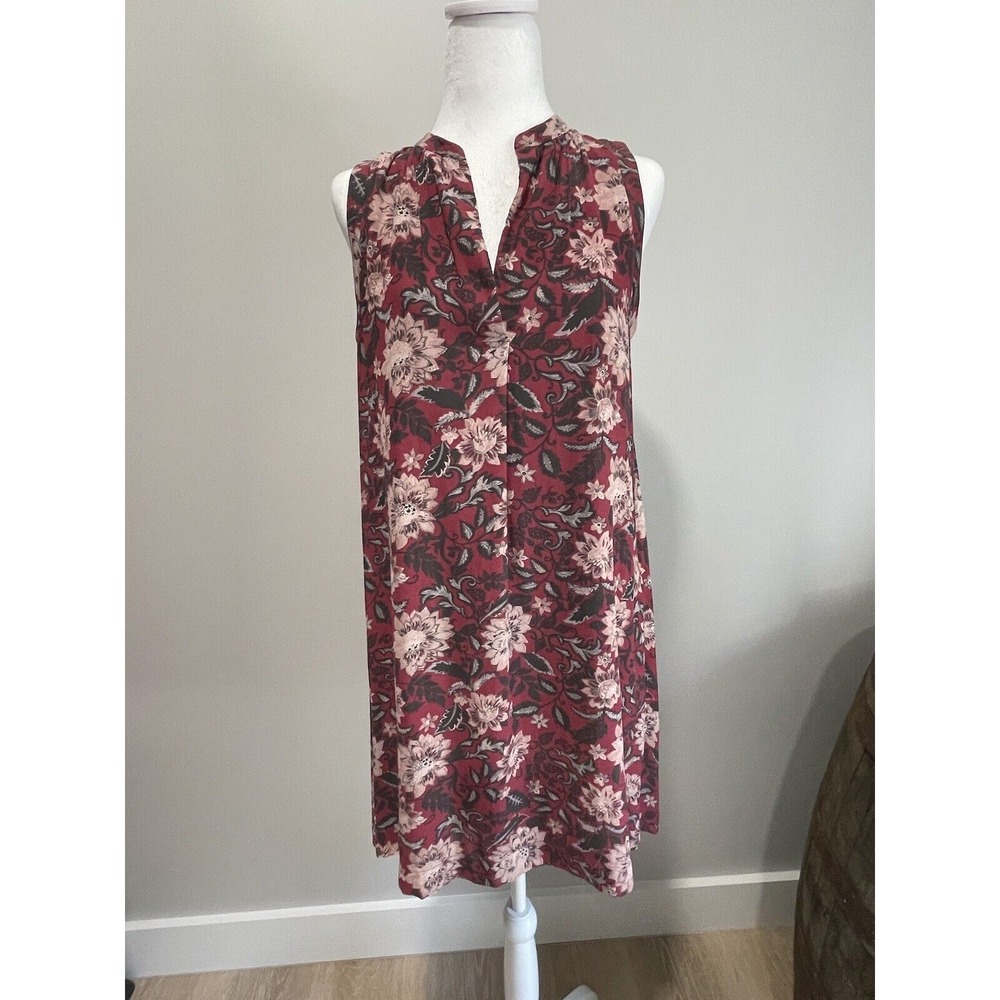 Loft Sleeveless Shift‎ Dress M Burgundy Floral Classic